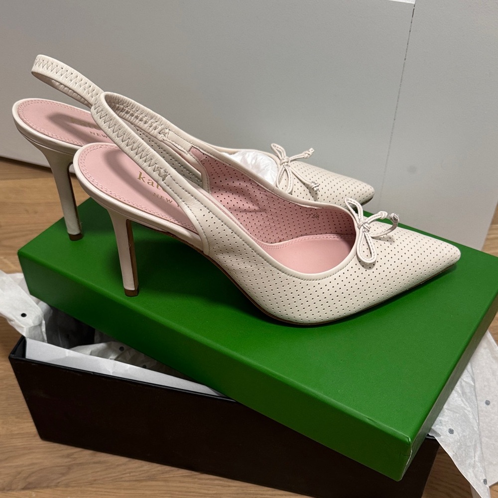 Kate Spade Cream Perforated Slingback Heels